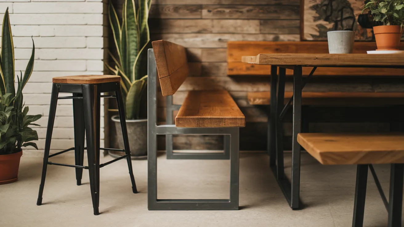 mixed material seating modern rustic interior design