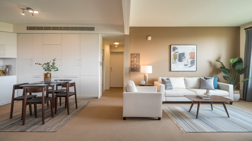 modern apartment area rug zoning