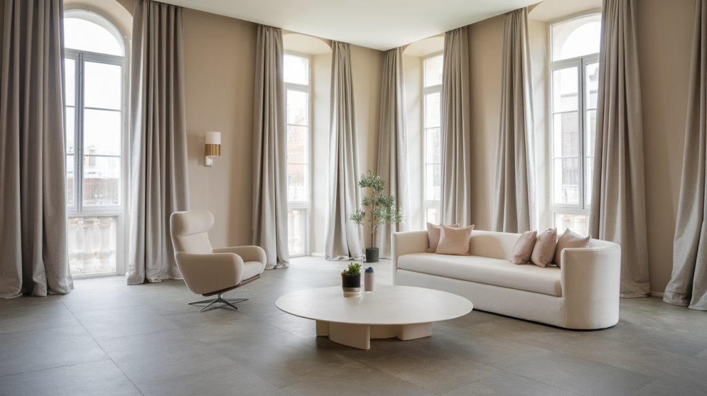 modern apartment long curtains