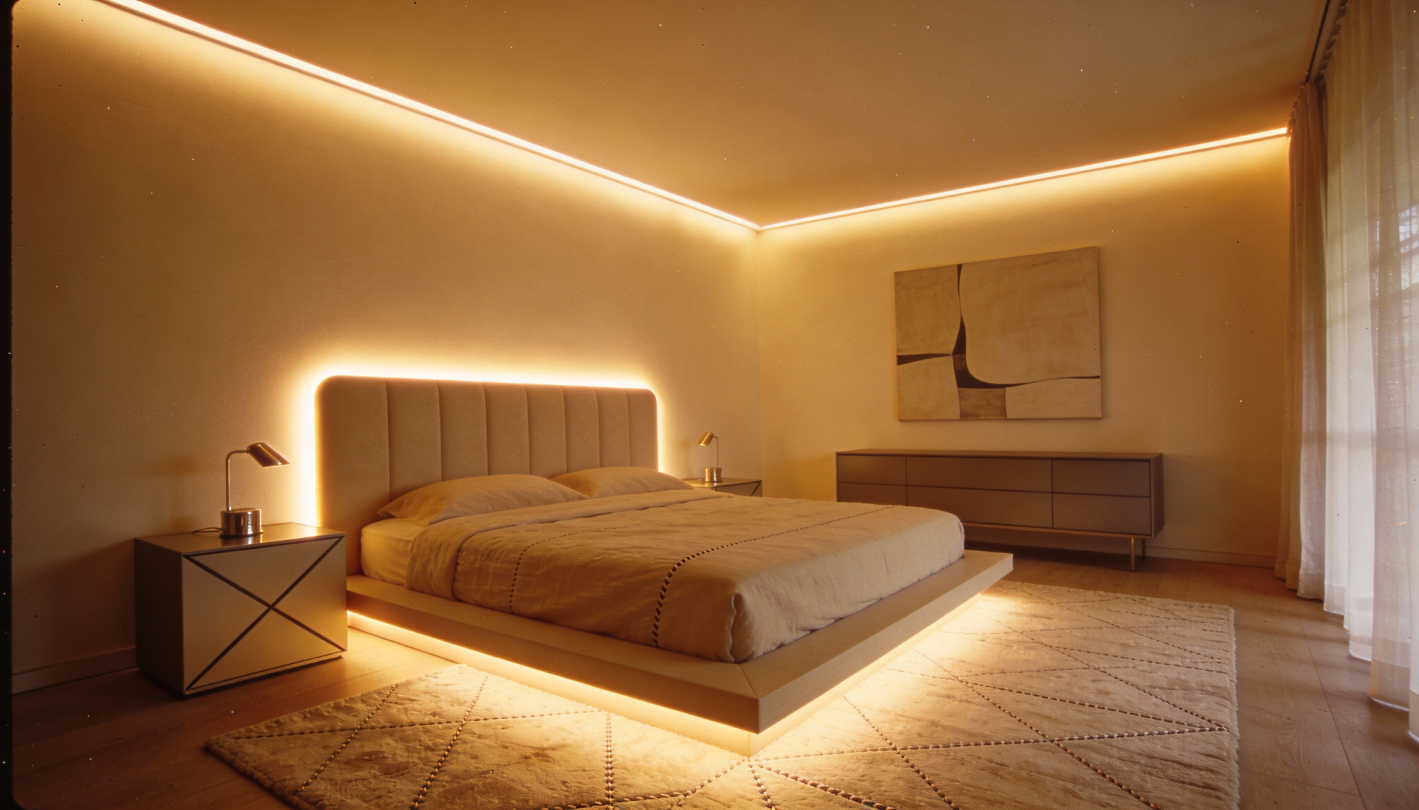 modern bedroom with integrated lighting