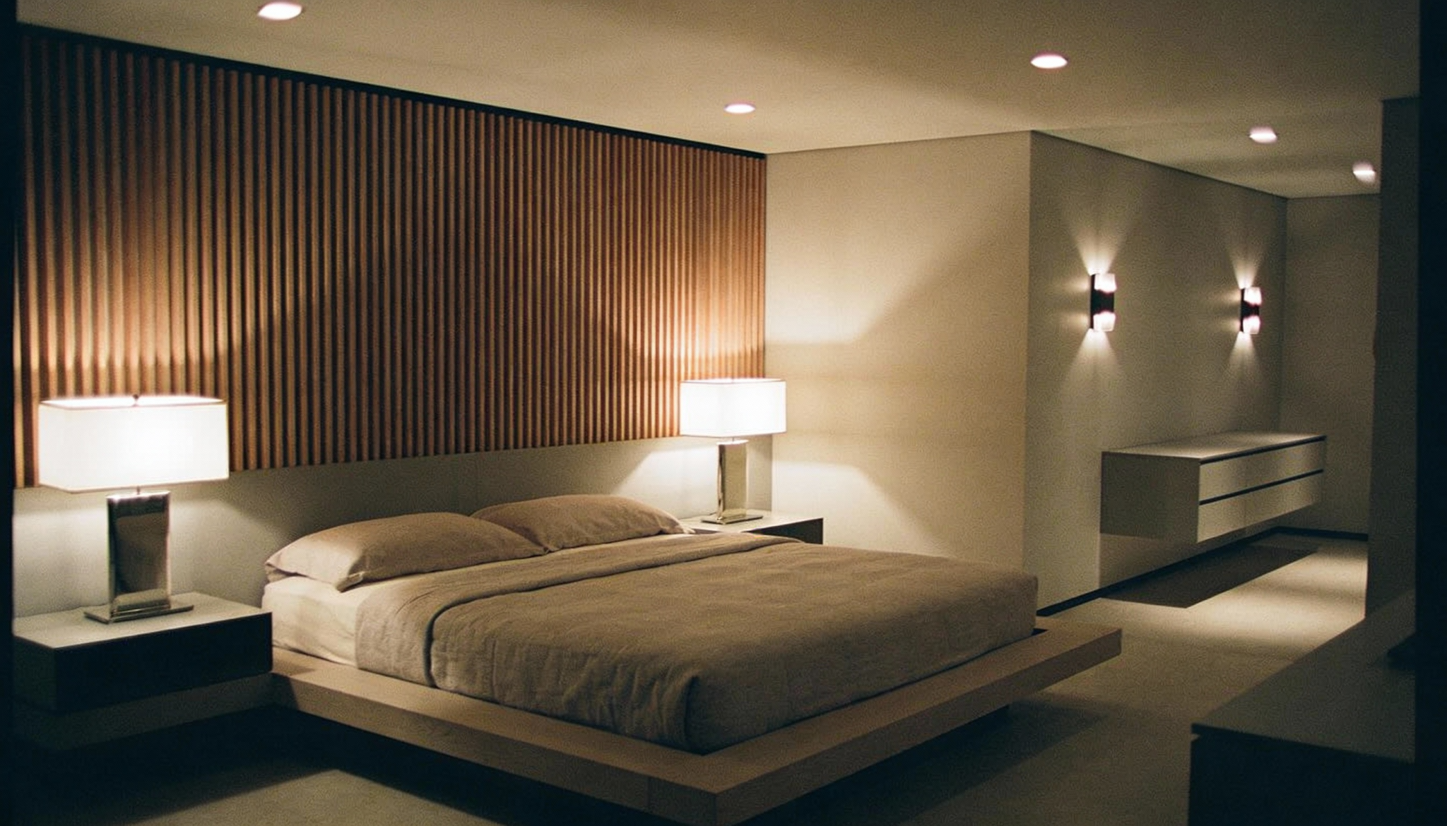modern bedroom with statement accent wall