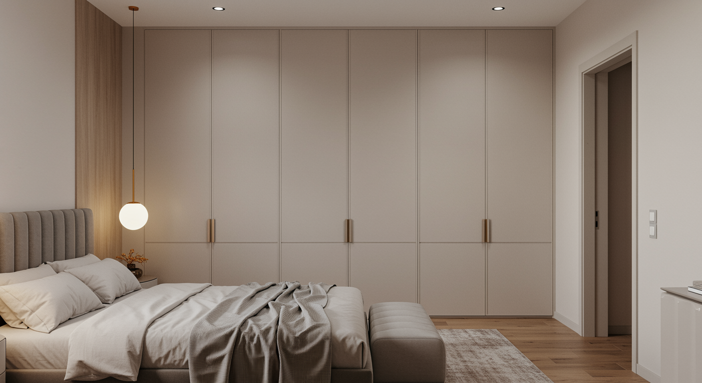 modern master bedroom with built in wardrobe
