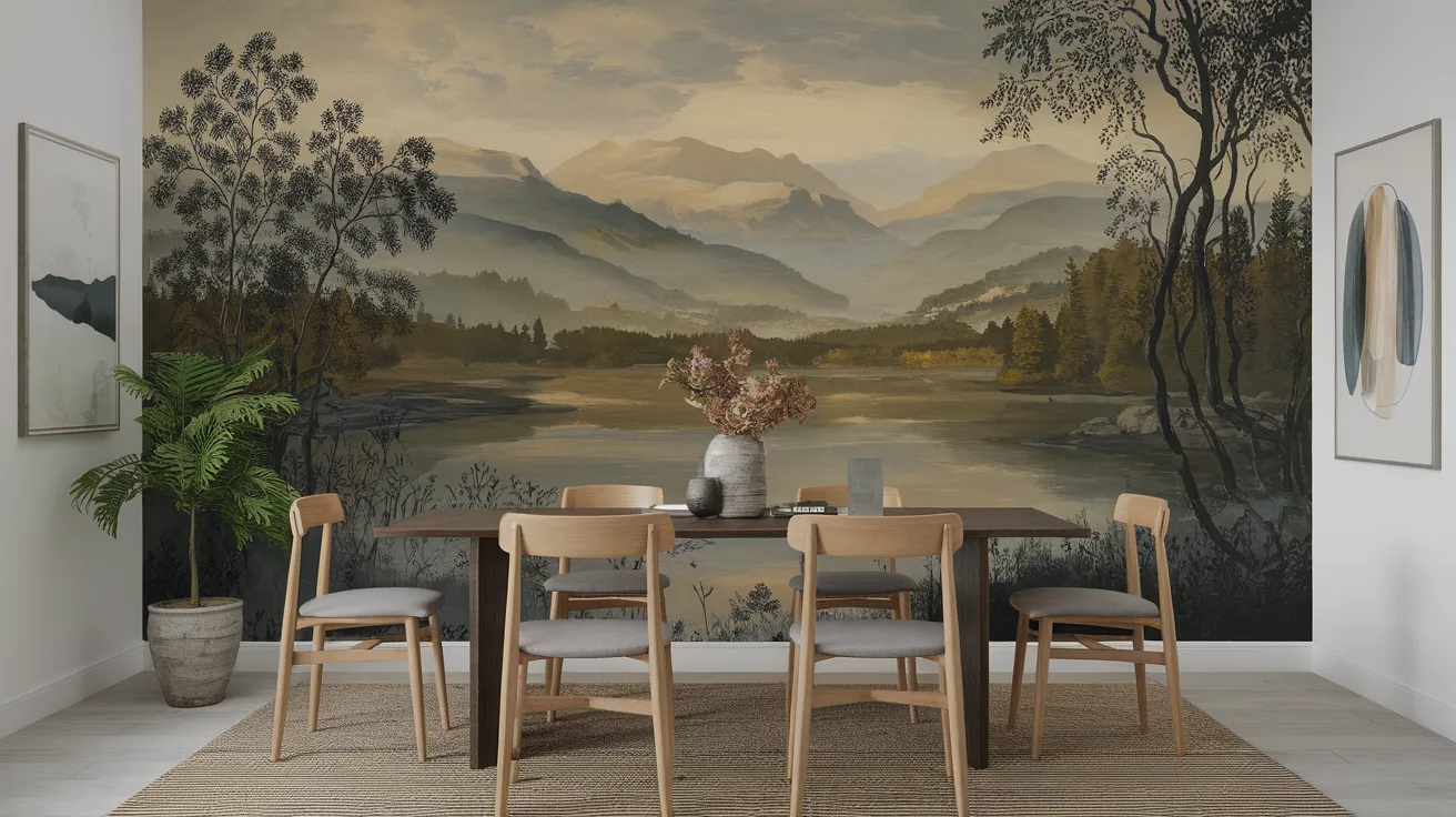 mural dining room accent wall idea