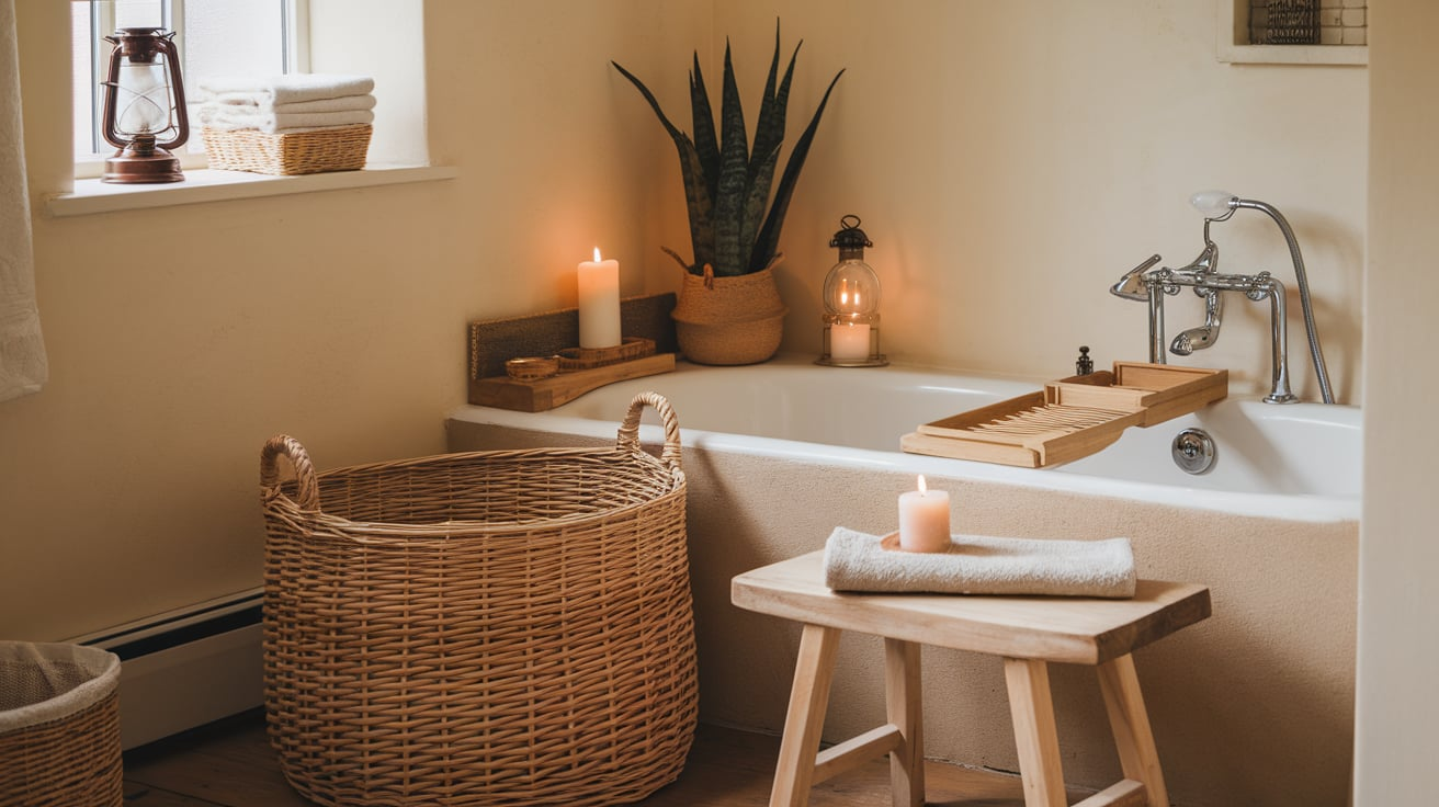 natural storage in bathroom english cottage style