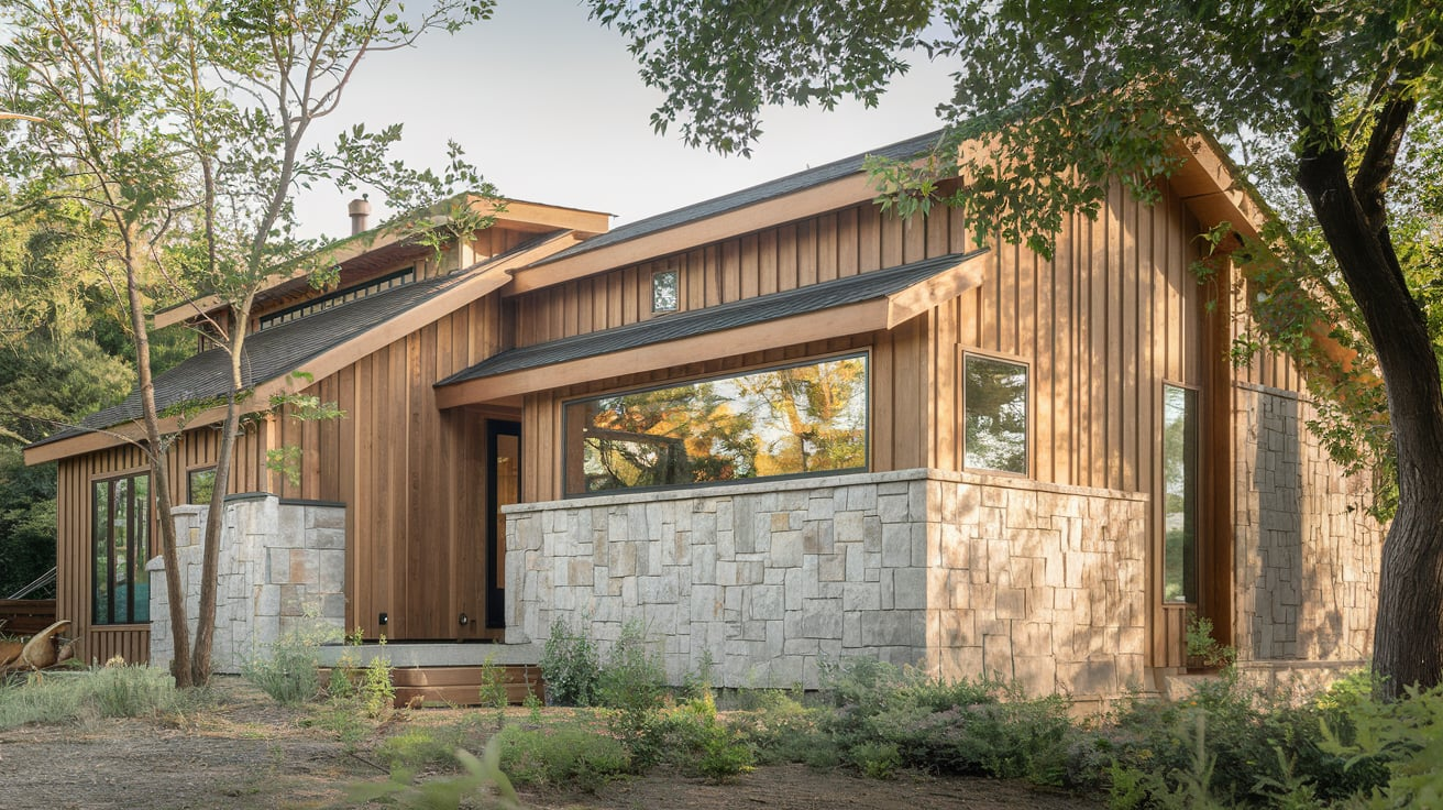 natural wood and stone rustic modern house