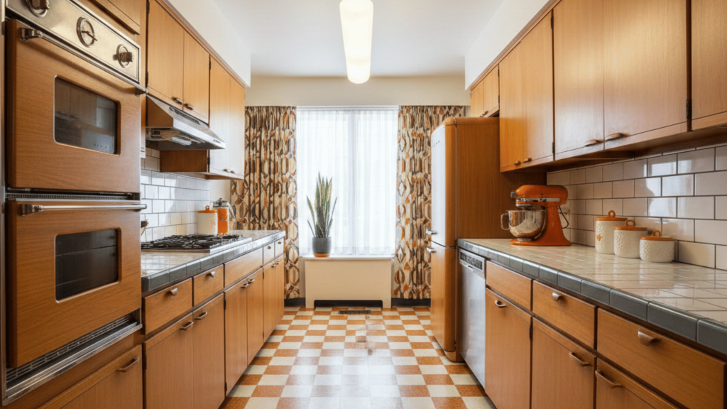 natural wood galley kitchen