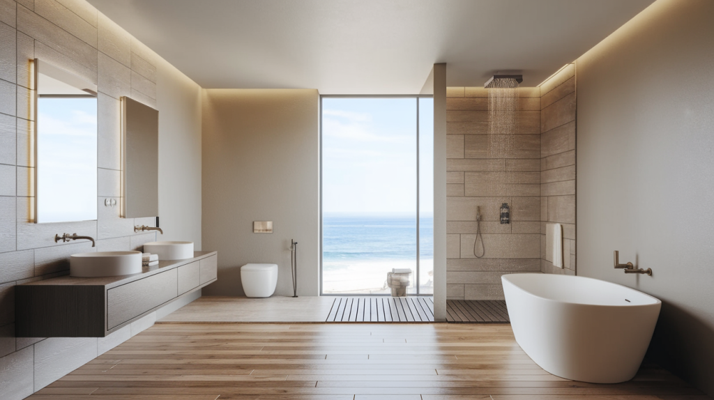 neutral bathroom modern coastal interior design