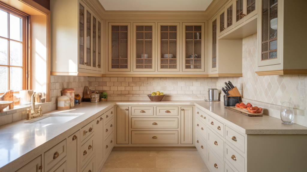 neutral color palette warm tones traditional kitchen