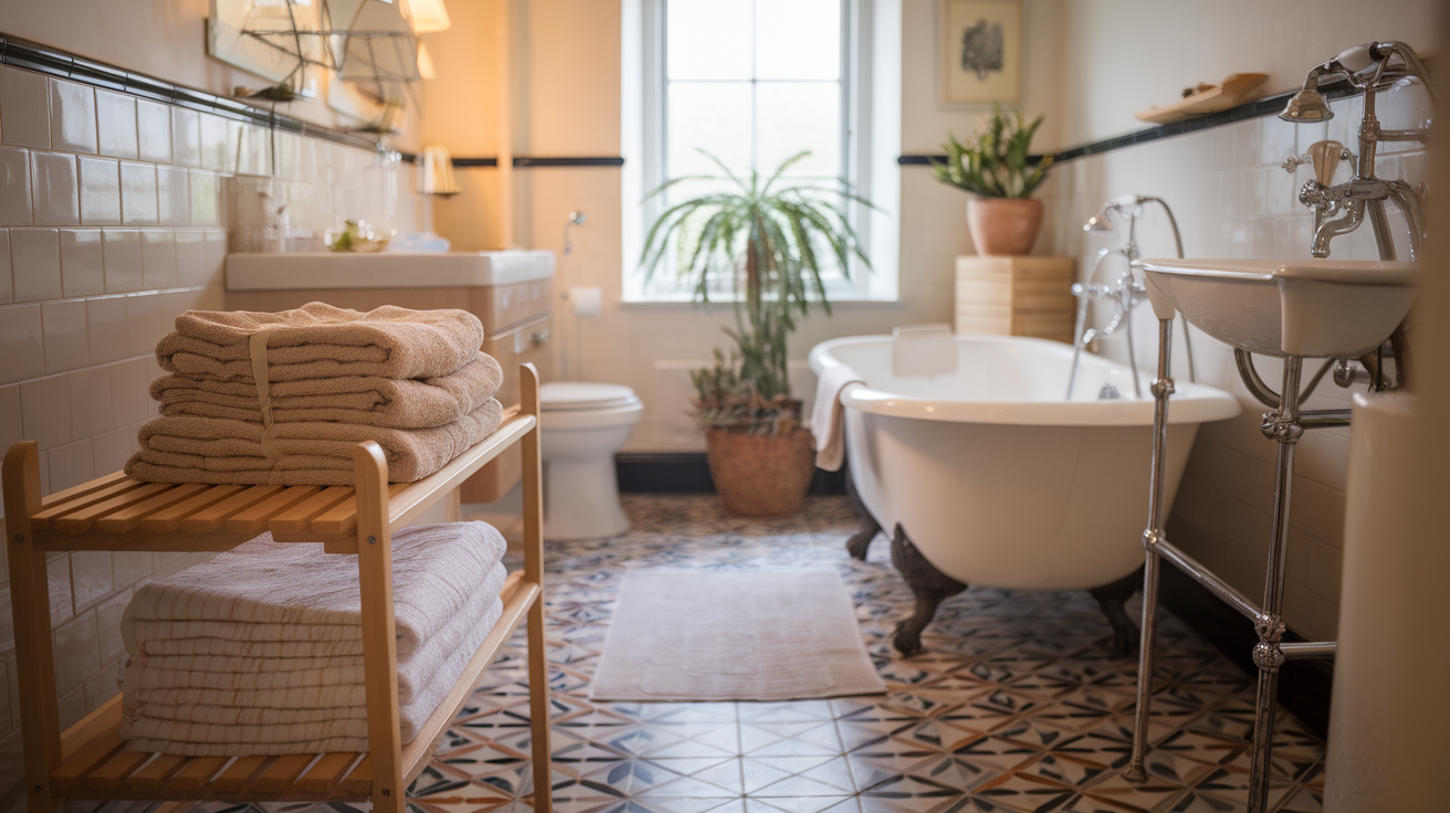 neutral towels in bathroom english cottage style