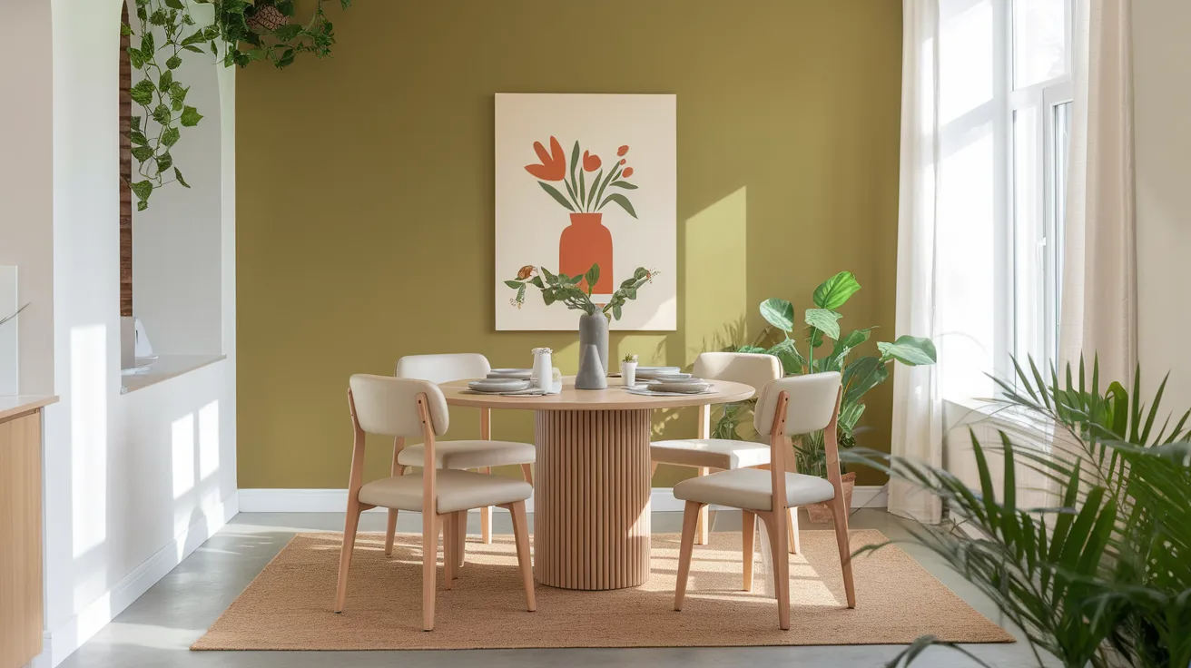 olive green dining room accent wall idea