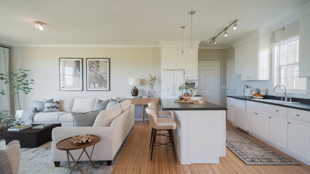 open kitchen living room visual separation
