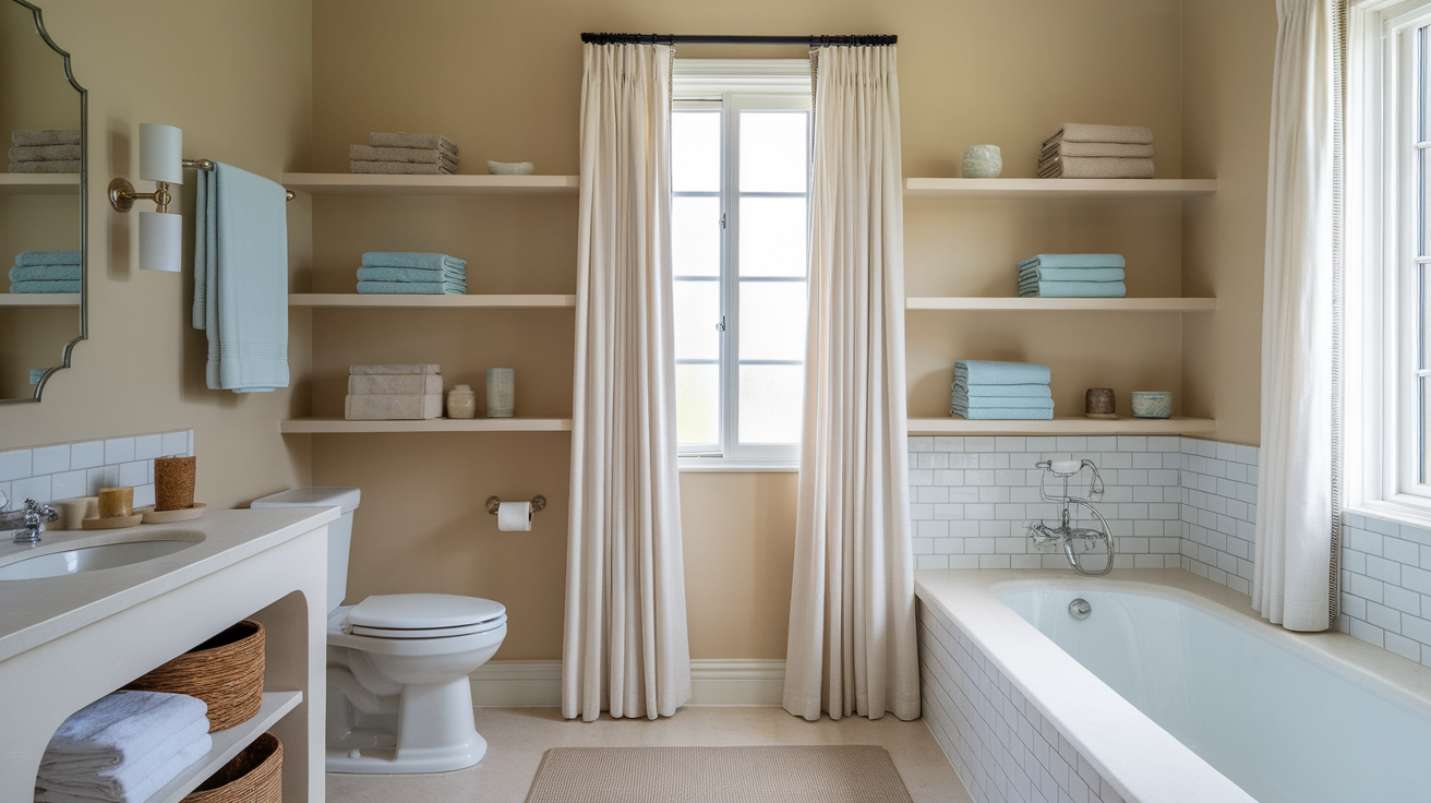 open shelves coastal bathroom beach decor ideas