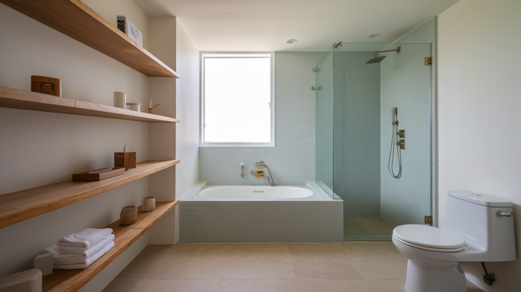 open shelves modern coastal interior design