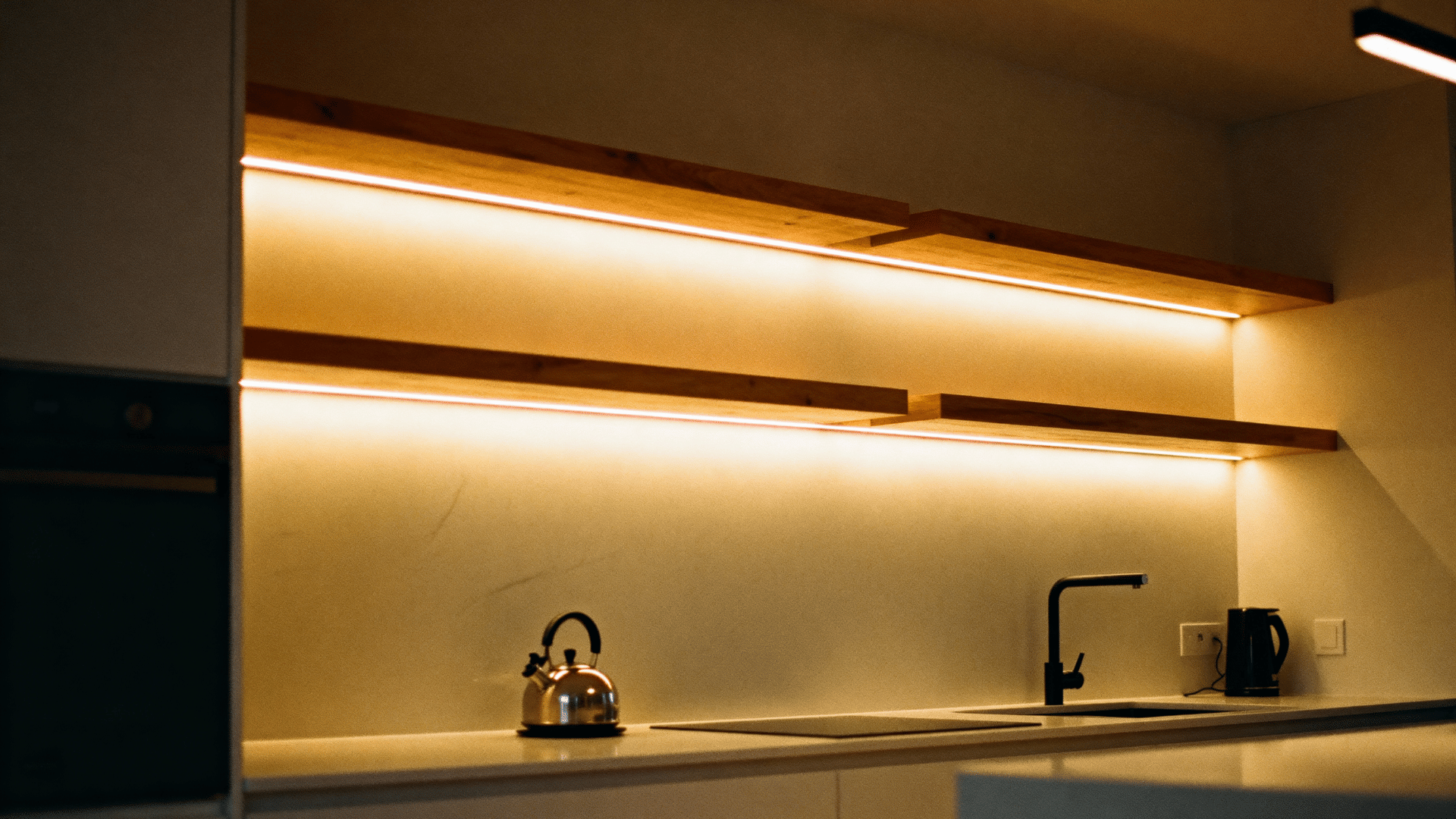 open shelving with backlighting