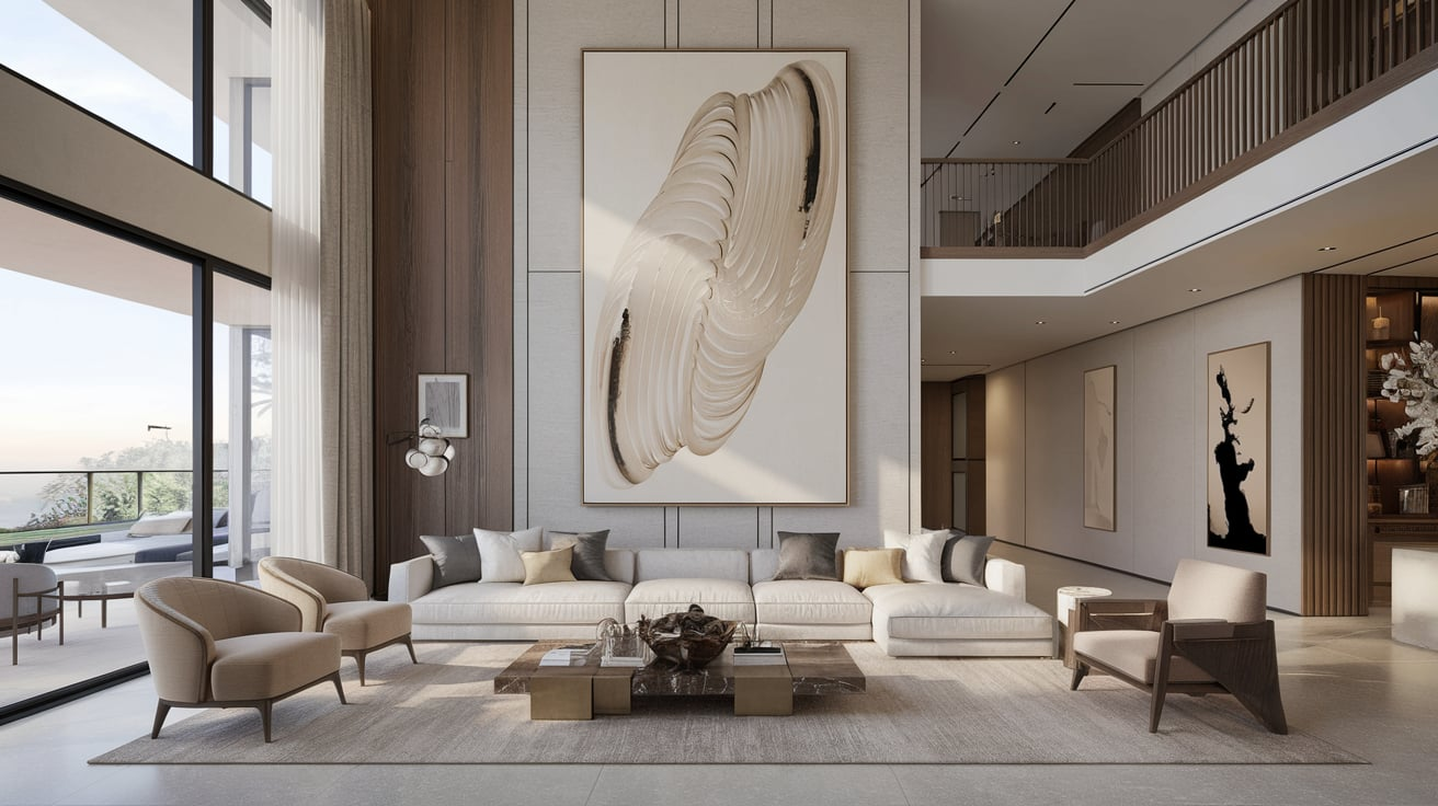 oversized statement wall art high ceiling living room wall decor ideas