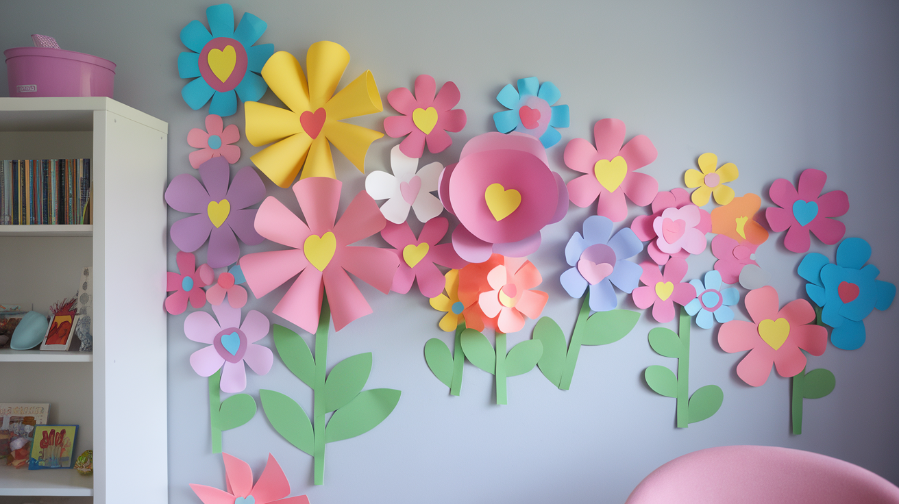 paper wall flowers kids room diy wall decor