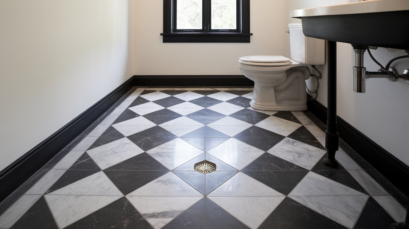 patterned floor tiles black and white bathroom