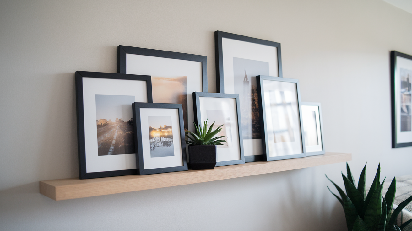 photo ledge wall display living room diy wall decor