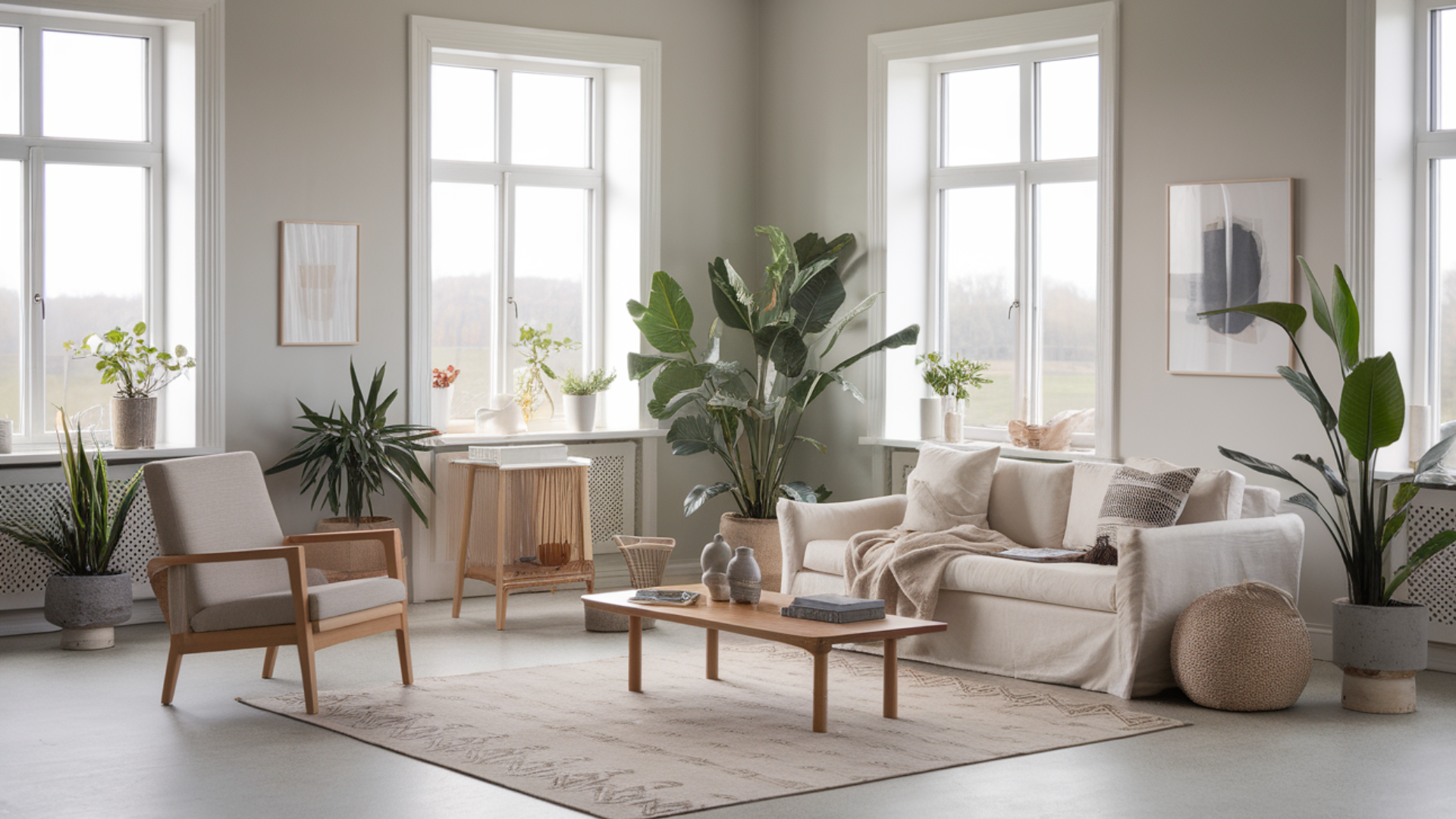plant filled scandi living room scandinavian living room