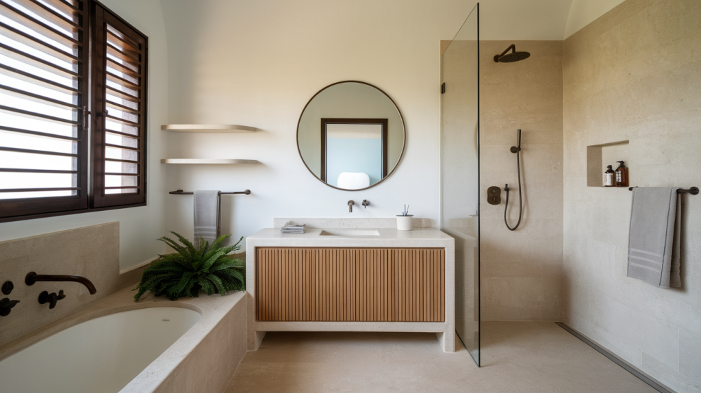 rounded mirror modern coastal interior design