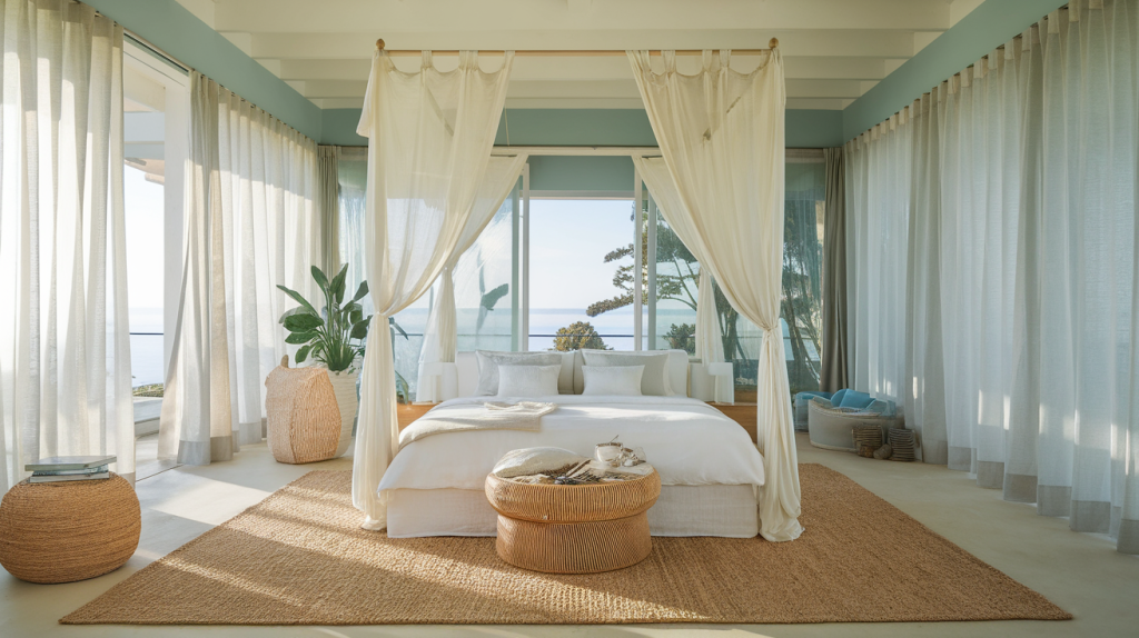 sheer curtains bedroom modern coastal interior design