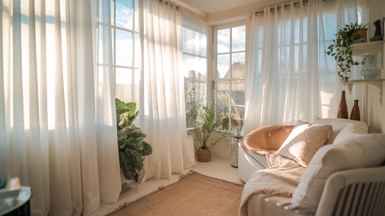 sheer curtains cozy small sunroom