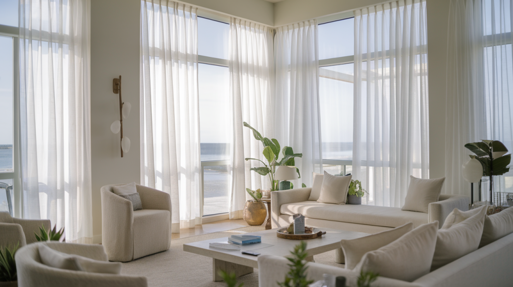 sheer curtains modern coastal interior design