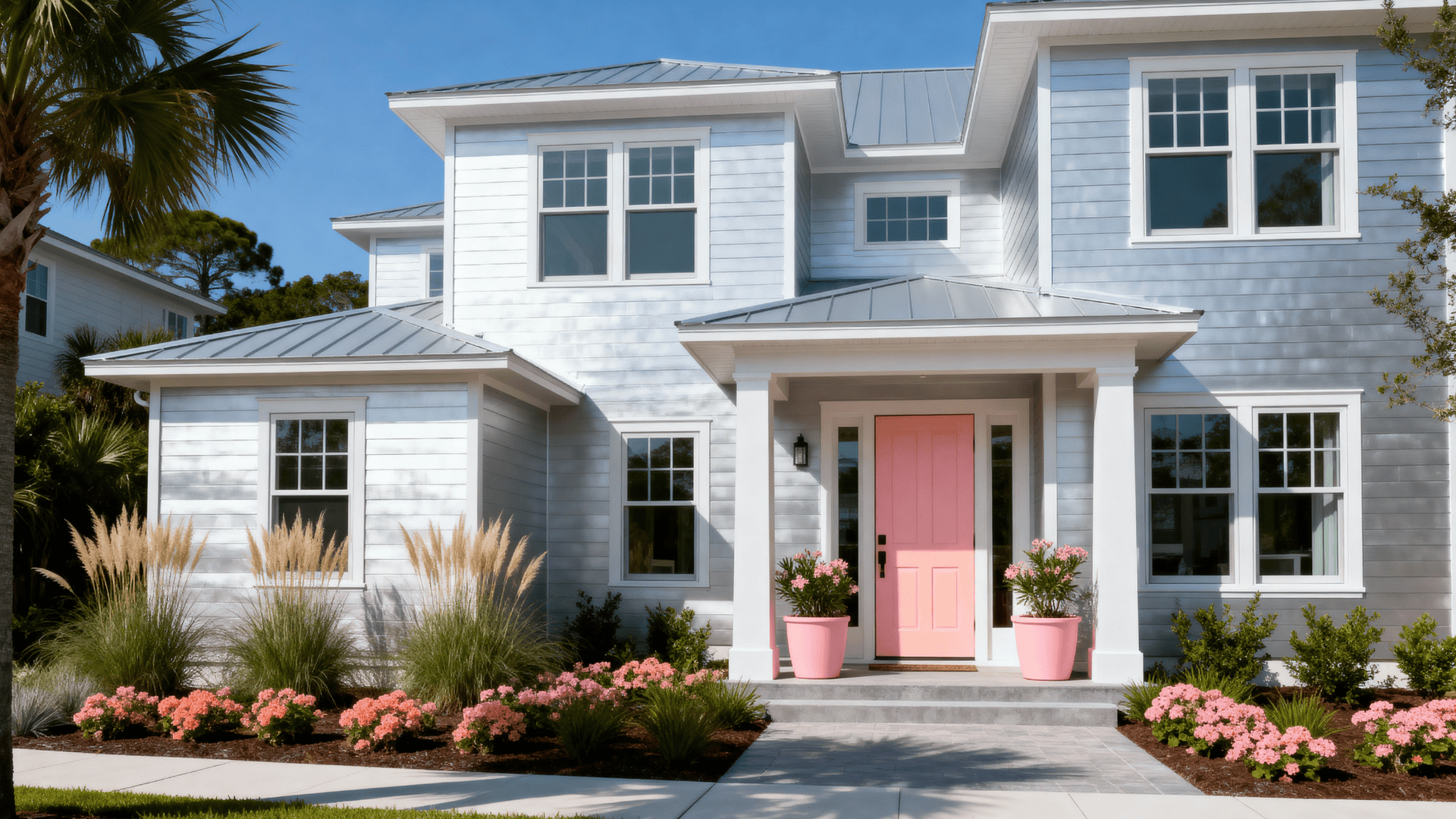 silver grey with pink accents