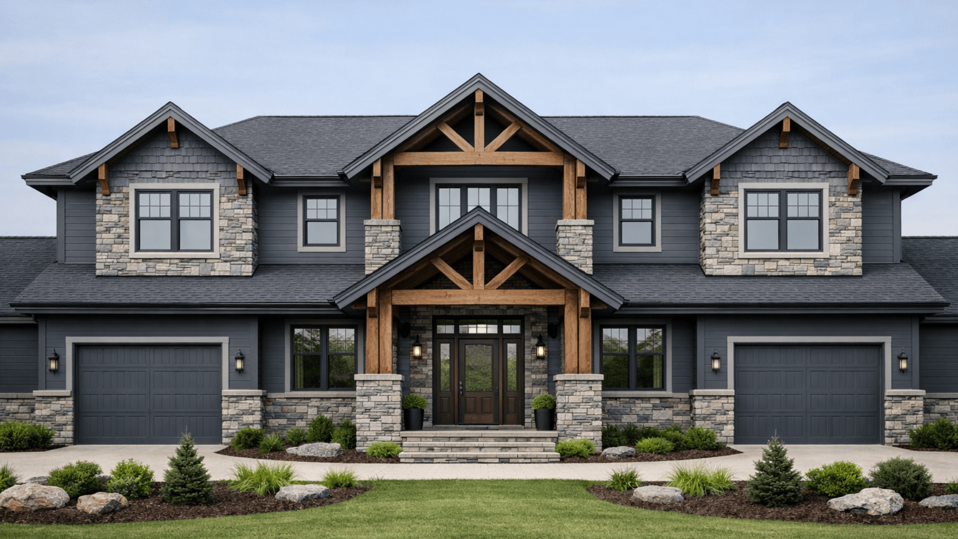 slate grey with stone veneer