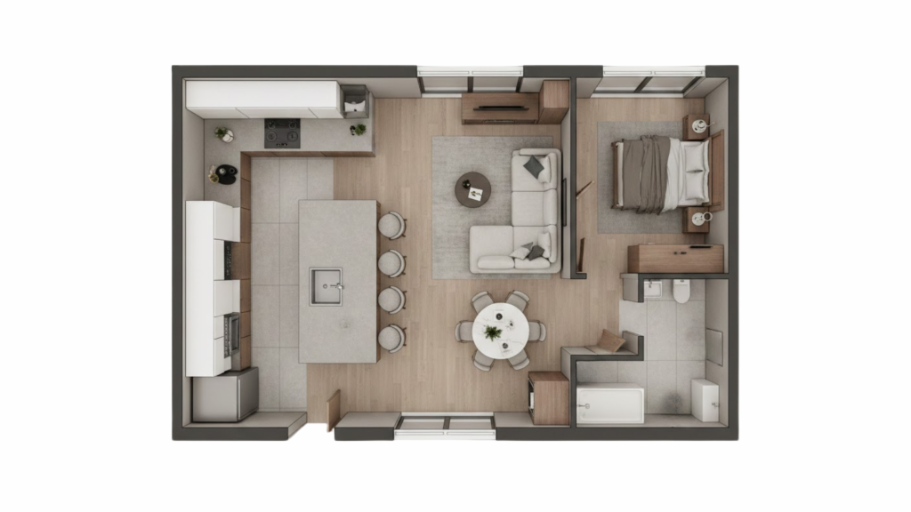 small open floor house plan kitchen island