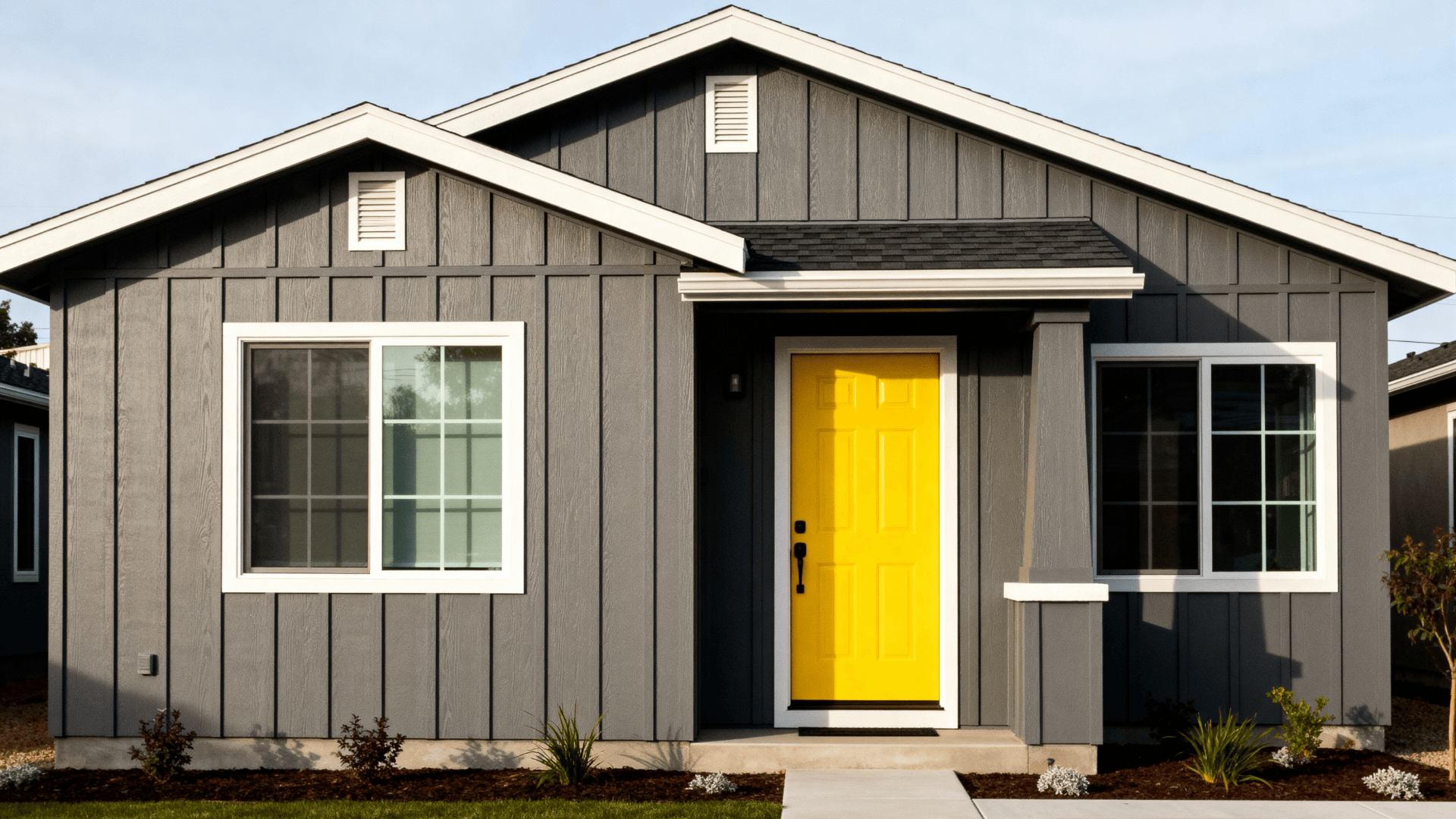 smoke grey with bright yellow door