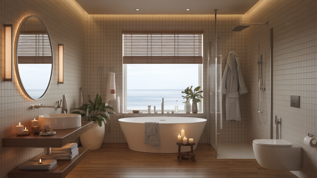 soft lighting coastal bathroom beach decor ideas