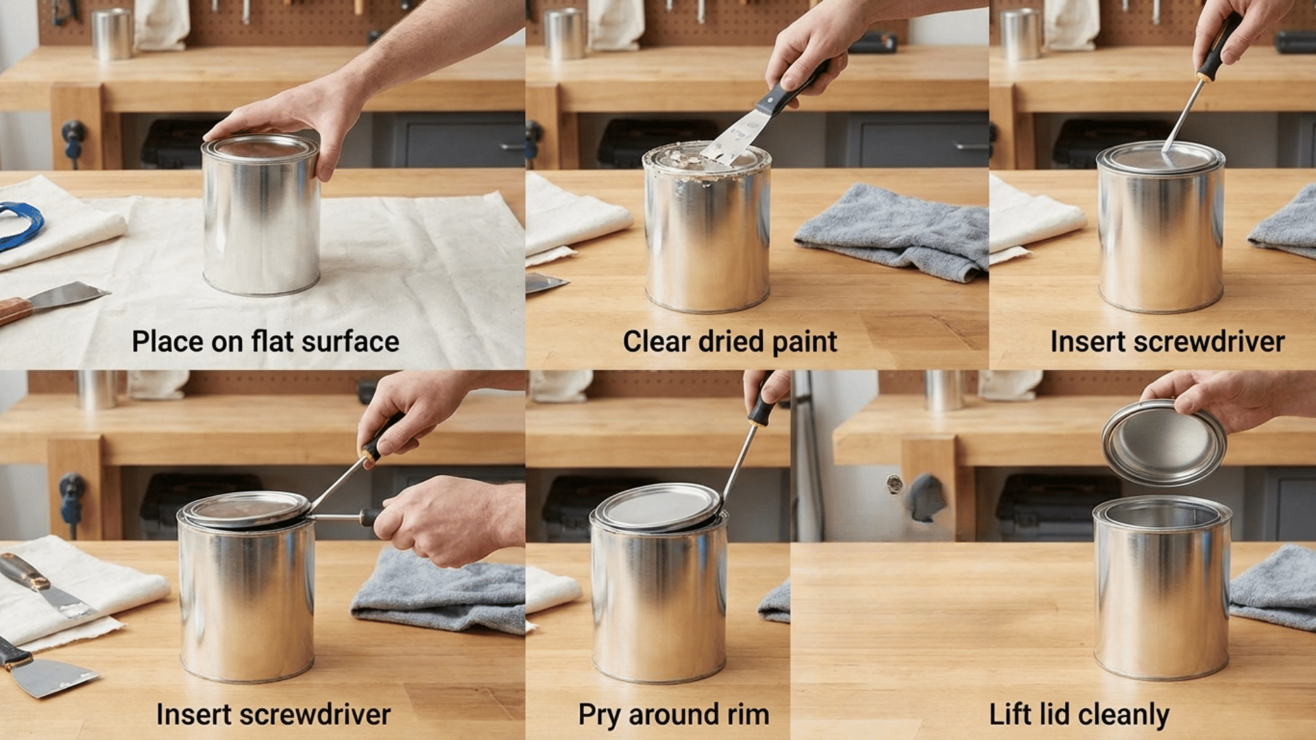 step by step instructions to open a paint can