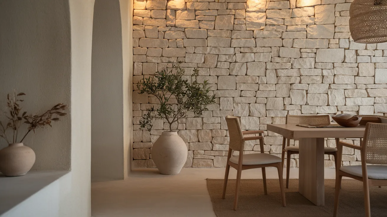 stone dining room accent wall idea