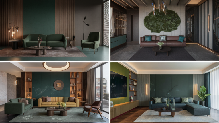 stylish modern dark green living room ideas