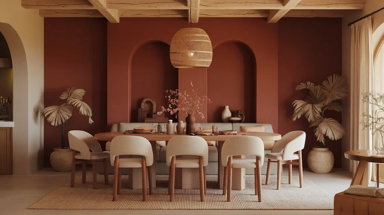 terracotta dining room accent wall idea