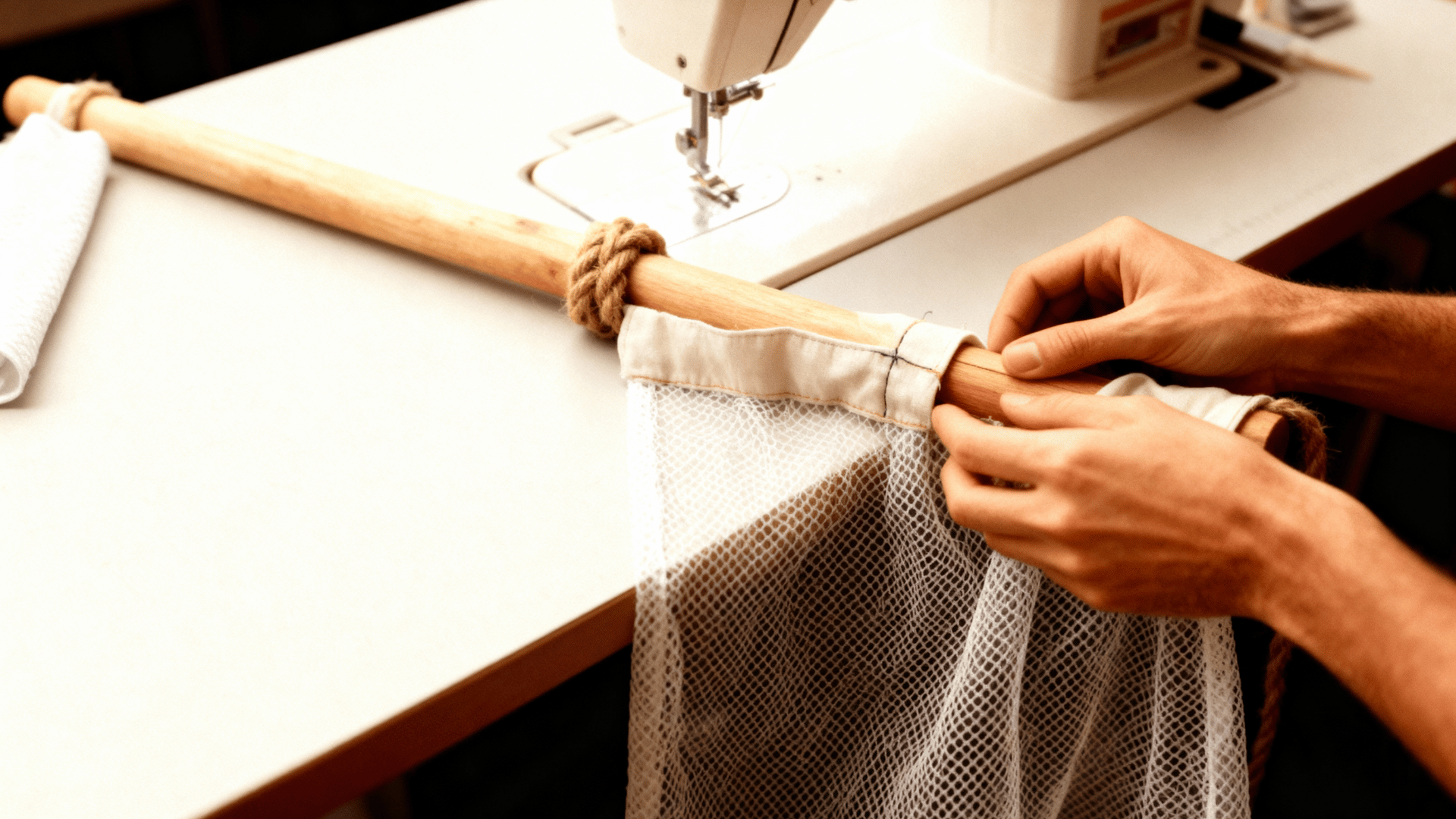 thread the dowel through the fabric