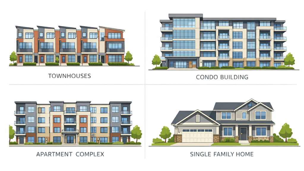townhouse vs condo vs apartment vs single family home