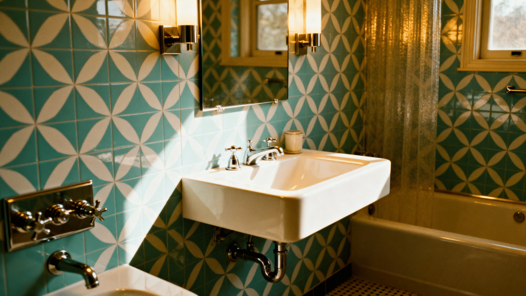 turquoise geometric tile feature