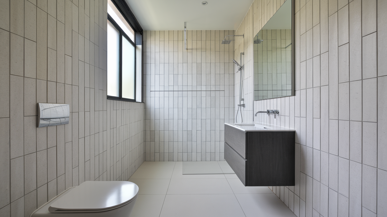 vertical tile layout height effect contemporary bathroom ideas