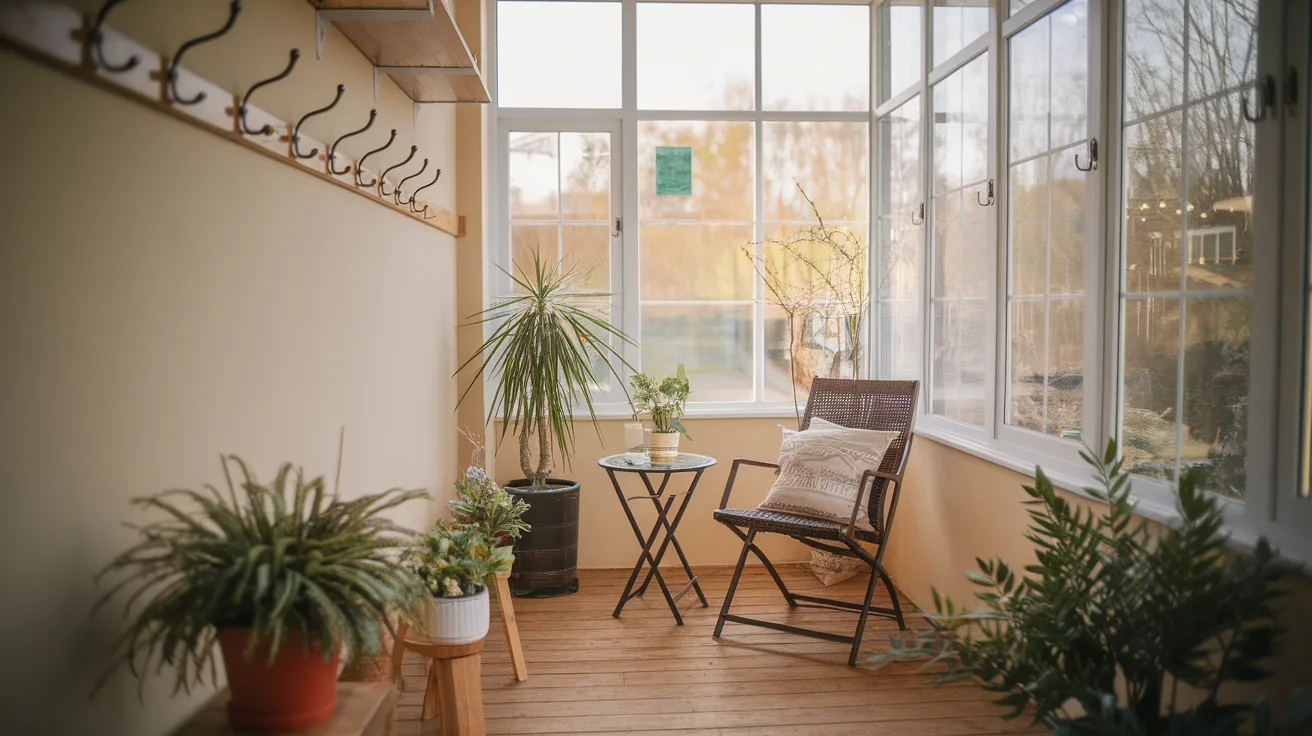 wall hooks cozy small sunroom ideas