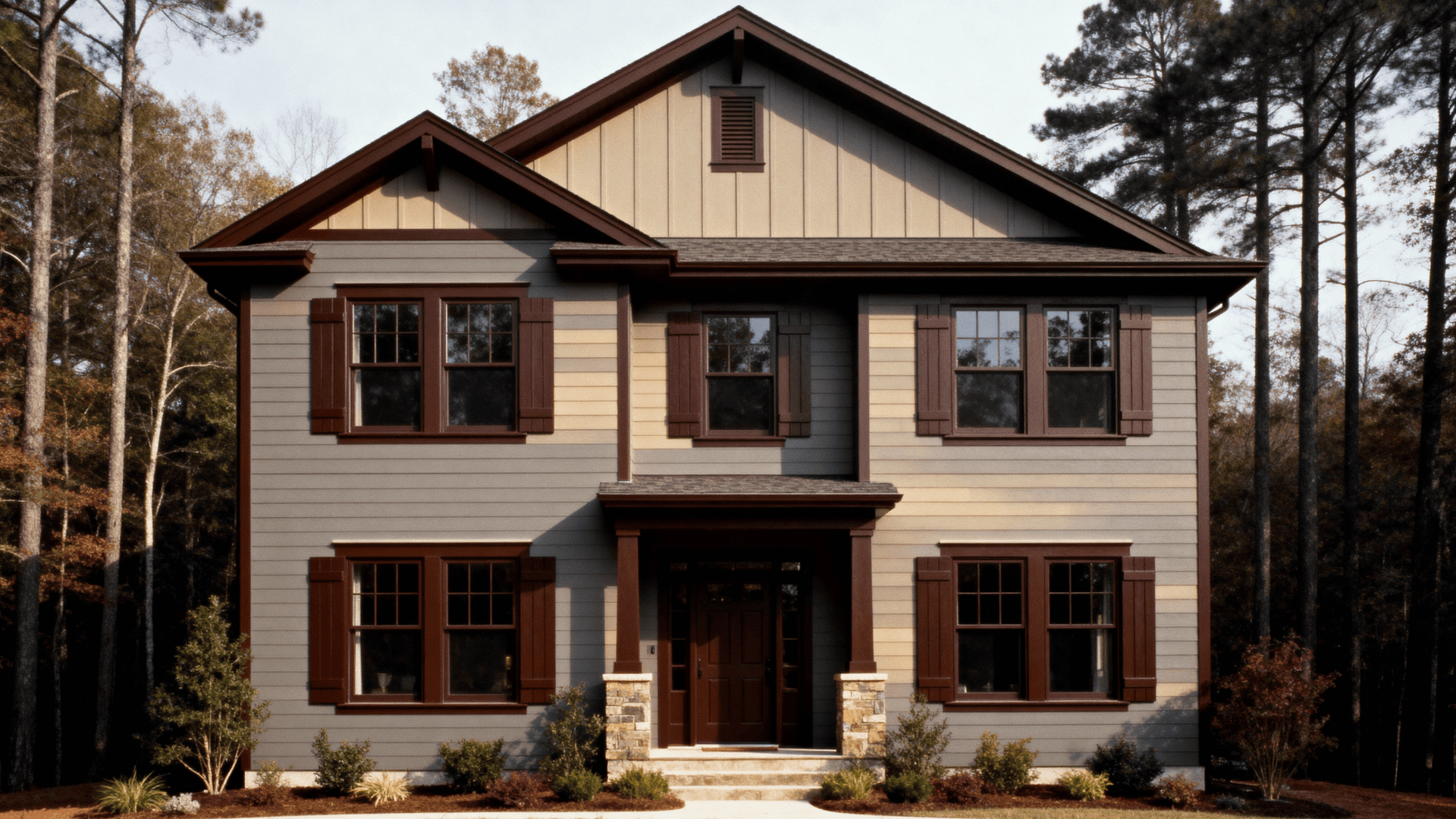 warm grey with brown trim