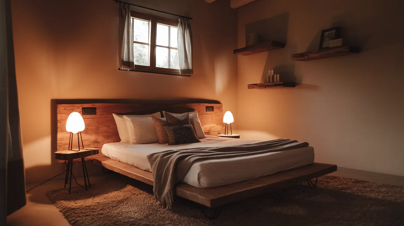 warm lighting bedroom modern rustic interior design