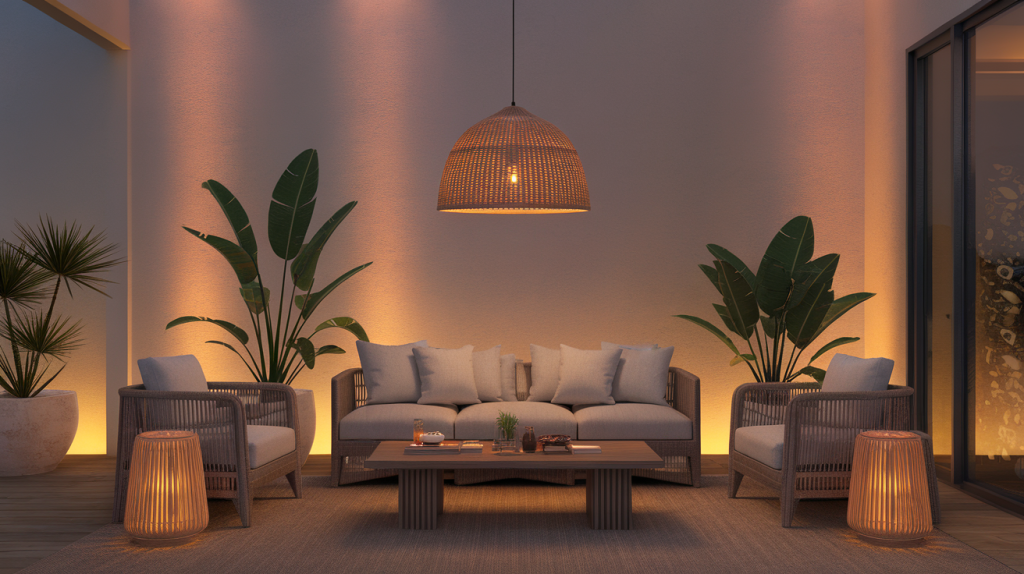 warm lighting modern coastal interior design