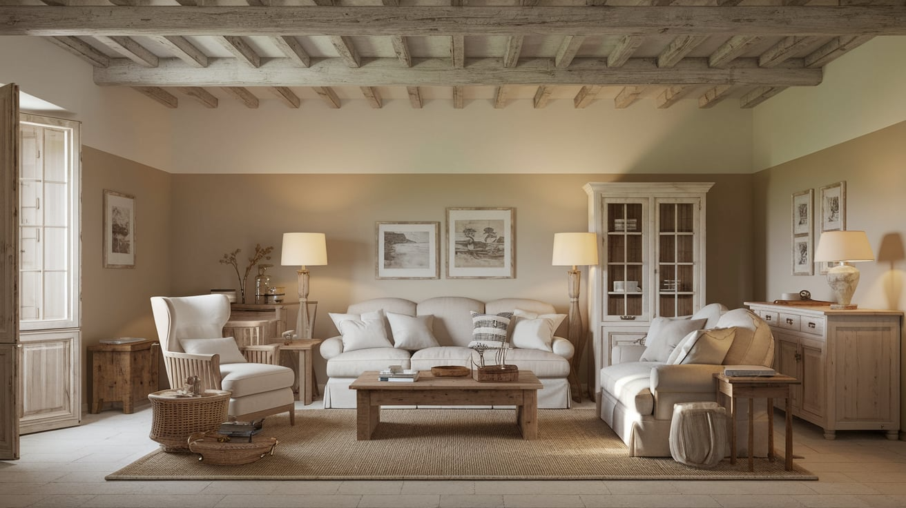 warm soft lighting living room country style rustic home