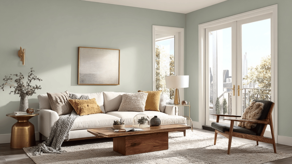 warm teal and walnut combination