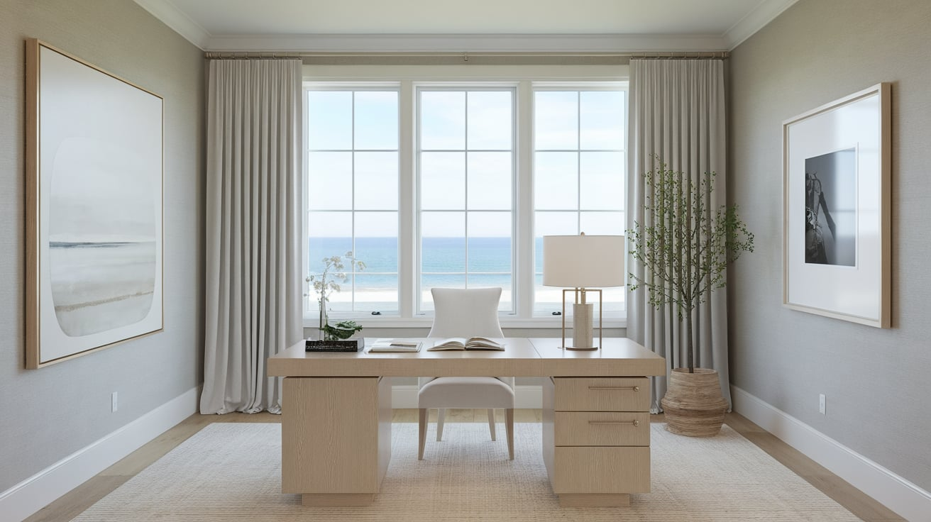 wood desk coastal home office beach decor ideas