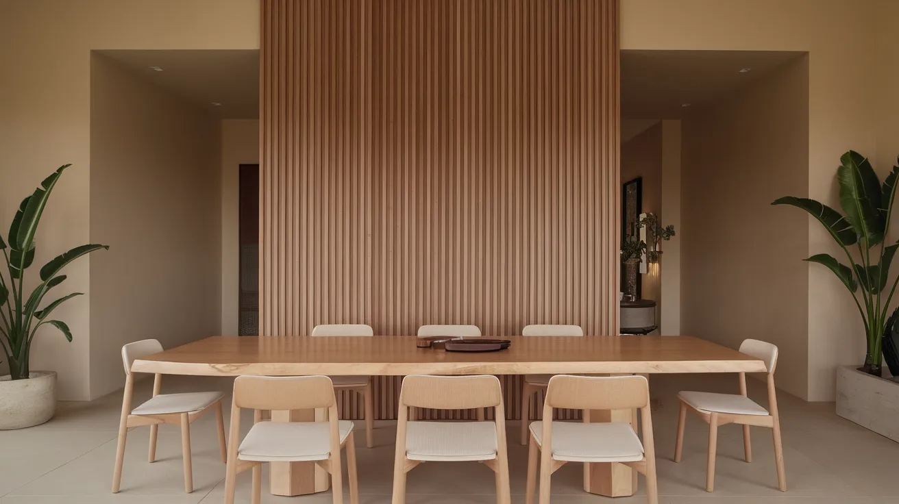wood slat dining room accent wall idea