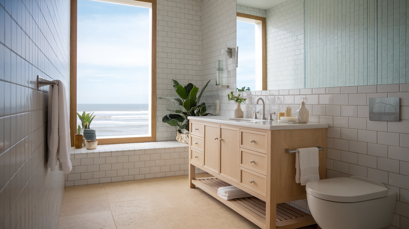 wood vanity coastal bathroom beach decor ideas