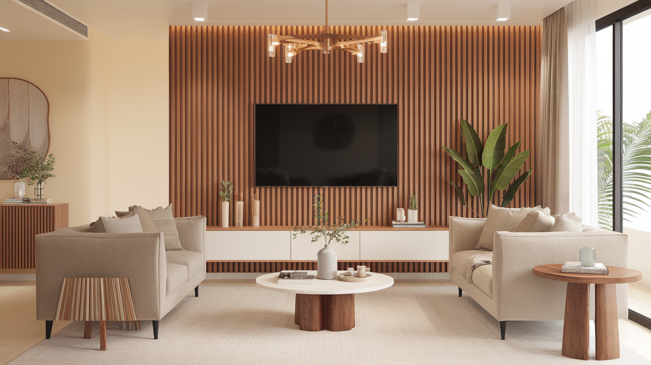 wooden slat accent wall living room diy wall decor